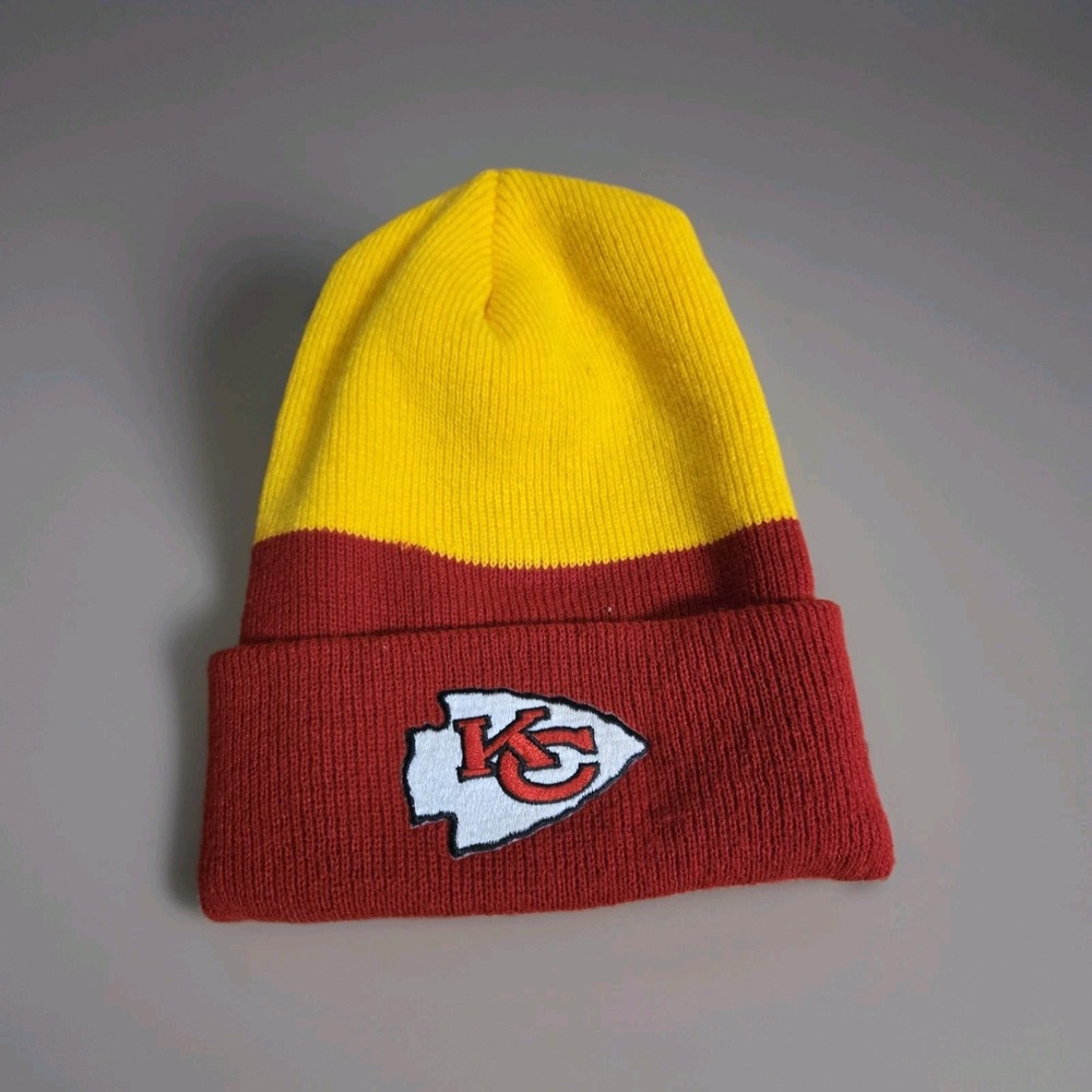 Kansas City Chiefs Beanie Hat Red‎ Gold Yellow Knit Cap NFL Logo One Size
